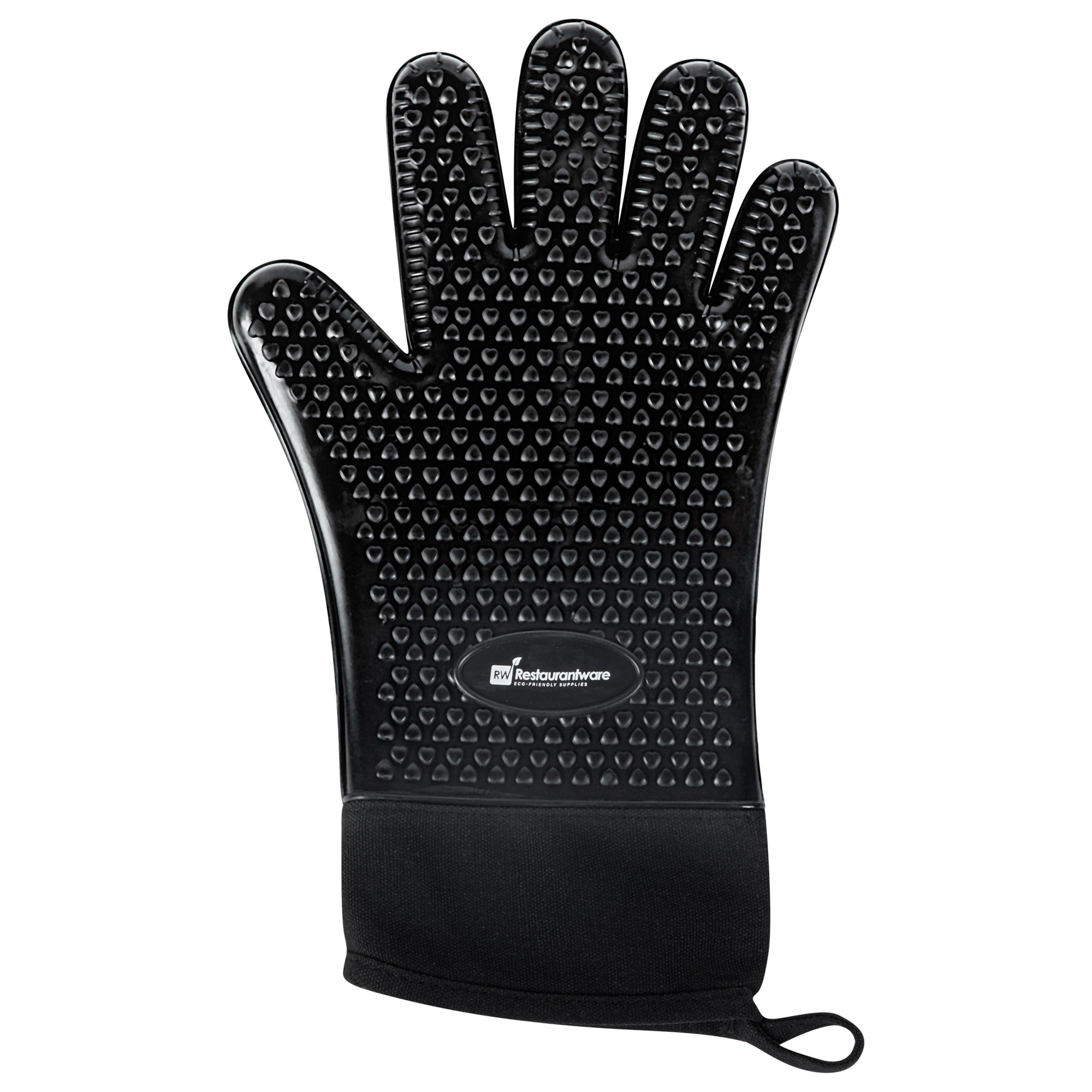 Black Silicone Oven Mitt - Heat-Resistant, Cotton Lining - 13" x 7 1/2" x 1/2" - 1 count box