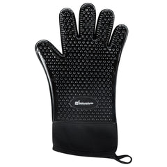 Black Silicone Oven Mitt - Heat-Resistant, Cotton Lining - 13