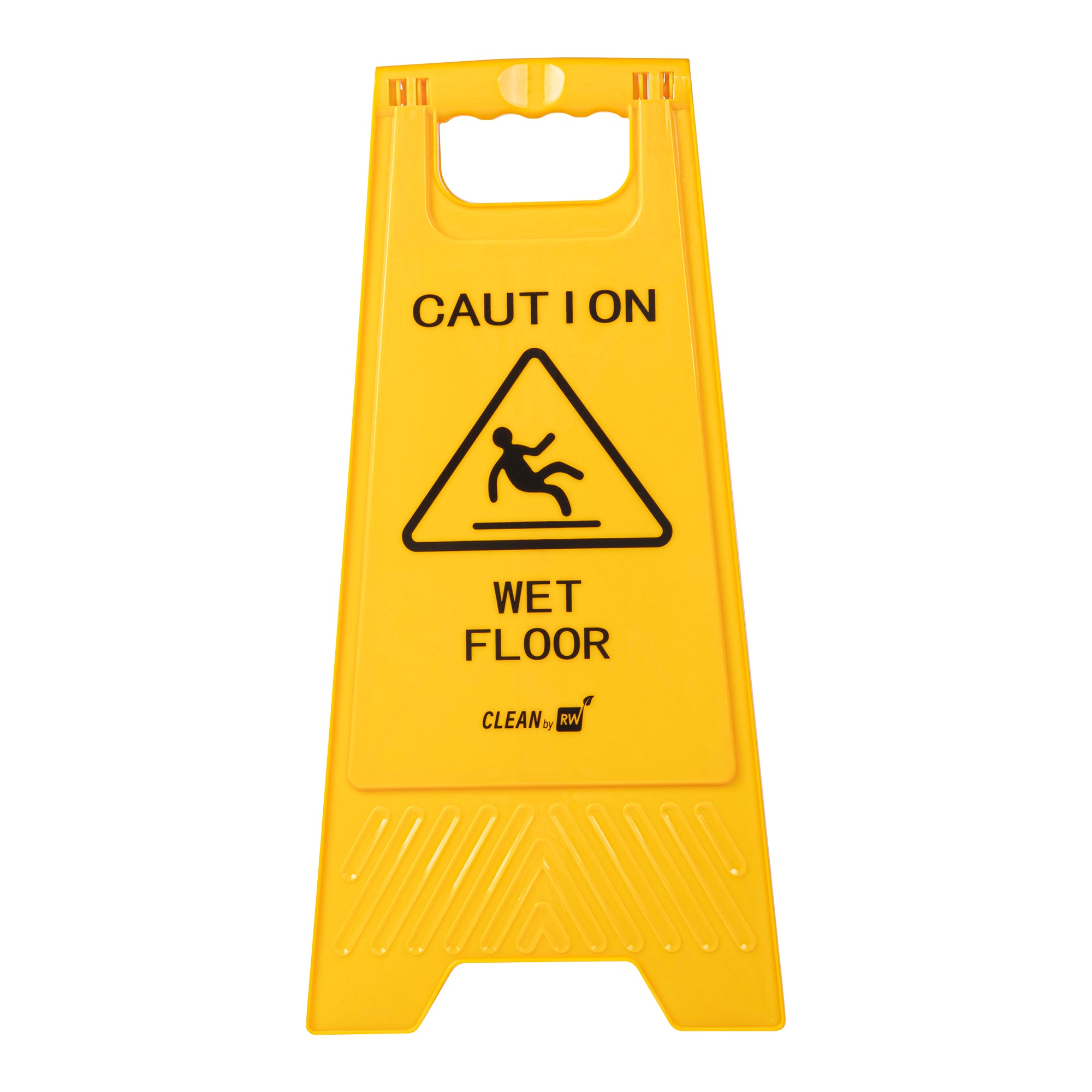 RW Clean Yellow Plastic Caution Wet Floor Sign - Double-Sided - 11 3/4" x 2" x 24 1/2" - 1 count box