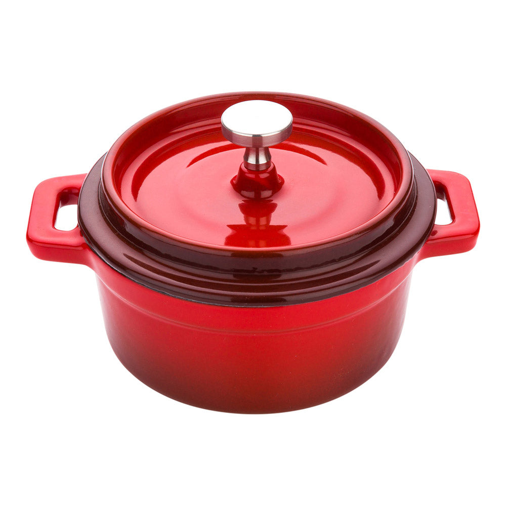 Round Mini Casserole Dish - Red, Cast Iron - Enameled, Stainless Steel Knob - 8 oz, 5 1/4" x 4" x 3" - 1 count box