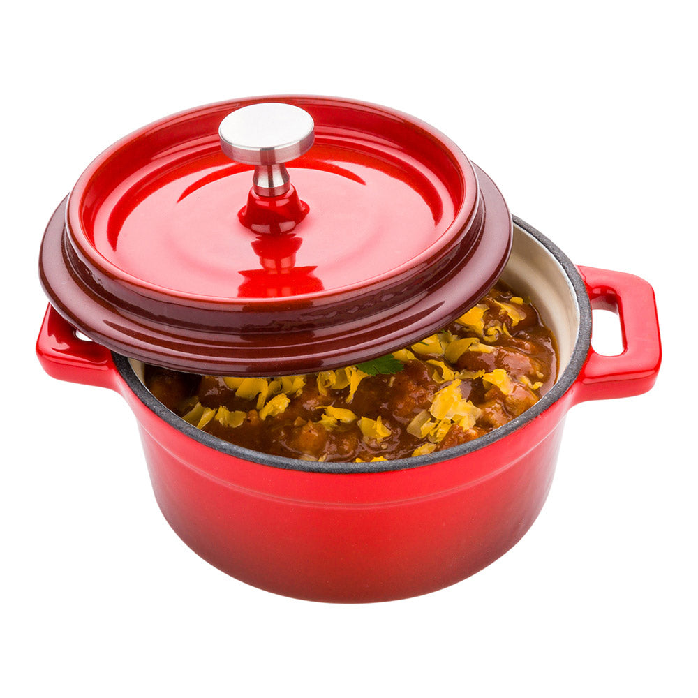 Round Mini Casserole Dish - Red, Cast Iron - Enameled, Stainless Steel Knob - 8 oz, 5 1/4" x 4" x 3" - 1 count box