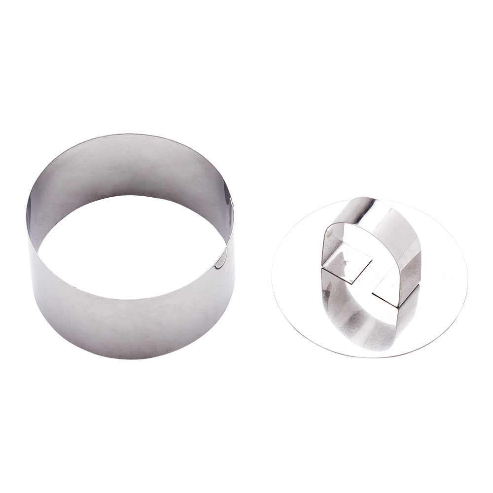 Pastry Tek Stainless Steel Round Pastry Ring Mold with Press 3 x 1.6 inch 1 count box