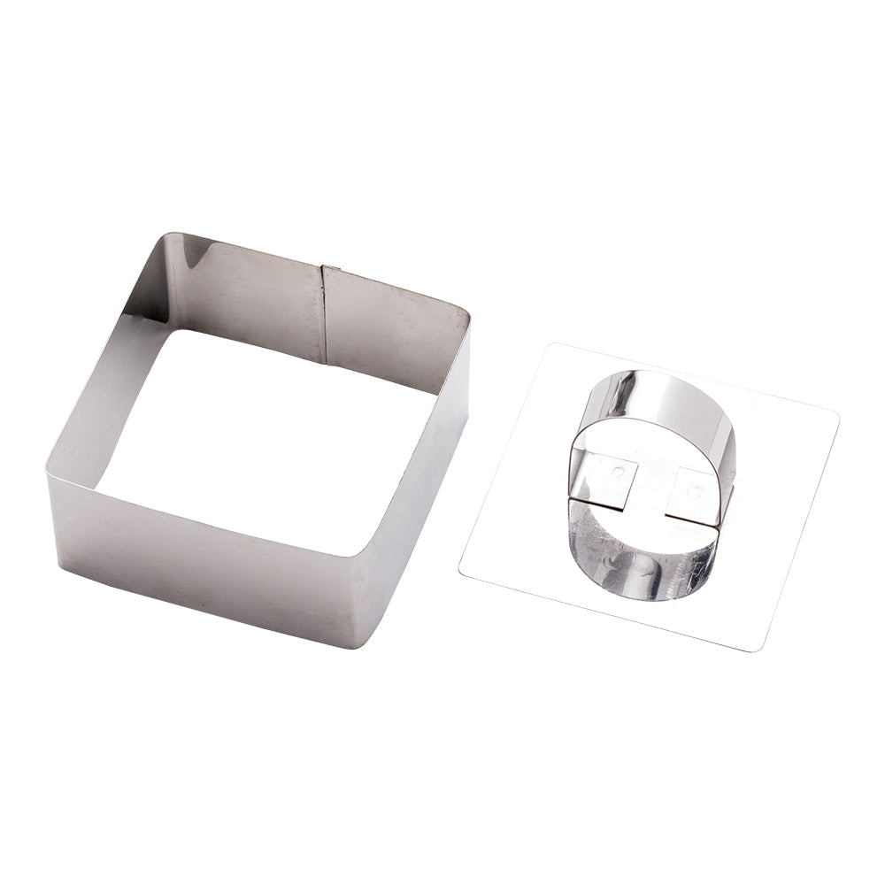 Pastry Tek Stainless Steel Square Pastry Ring Mold with Press 3.3 x 1.5 inch 1 count box