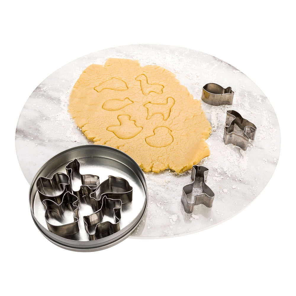 Pastry Tek 8-Piece Metal Animal Cookie Cutter Set in Round Tin Box 1 count box