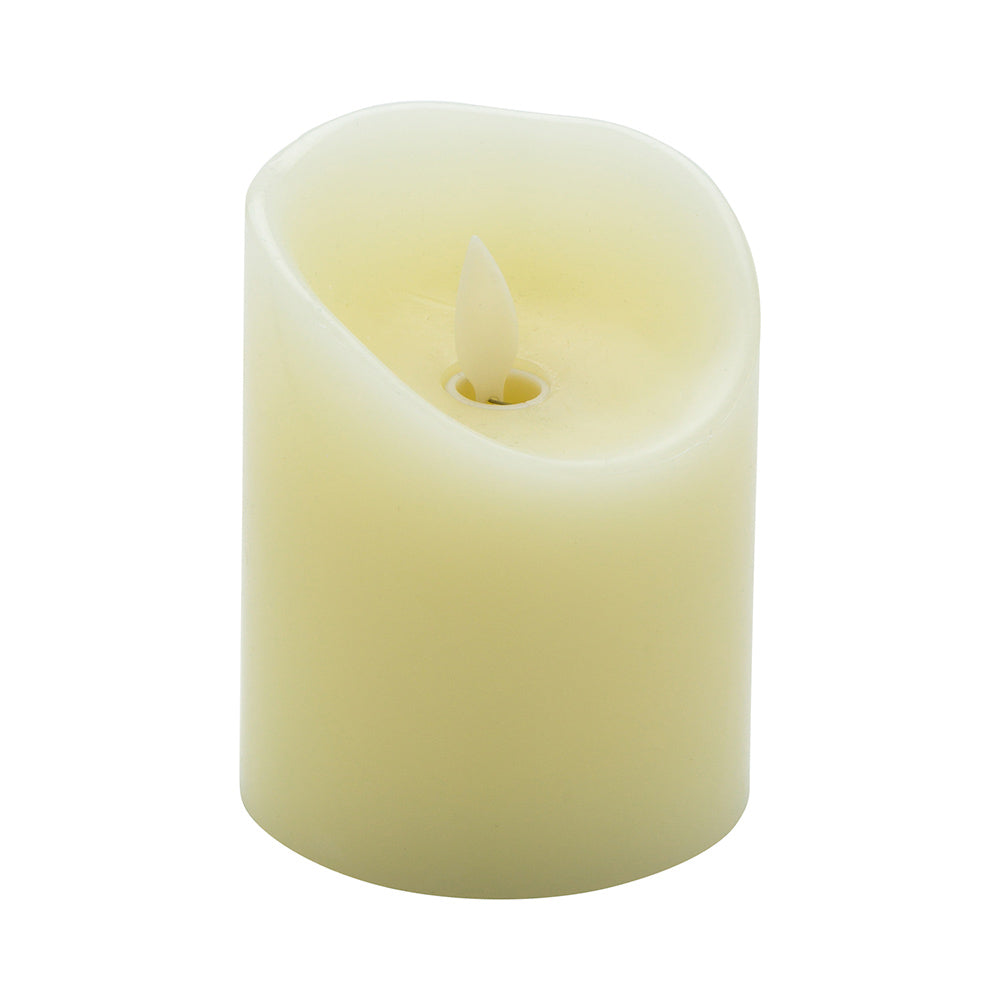 Fire Tek Ivory Plastic Flameless Pillar Candle - Real Wax, Programmable - 3 1/4" x 3 1/4" x 4" - 10 count box