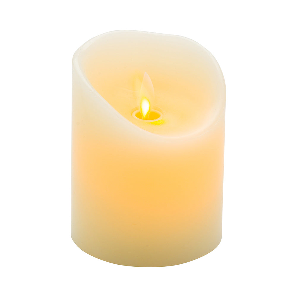 Fire Tek Ivory Plastic Flameless Pillar Candle - Real Wax, Programmable - 3 1/4" x 3 1/4" x 4" - 10 count box