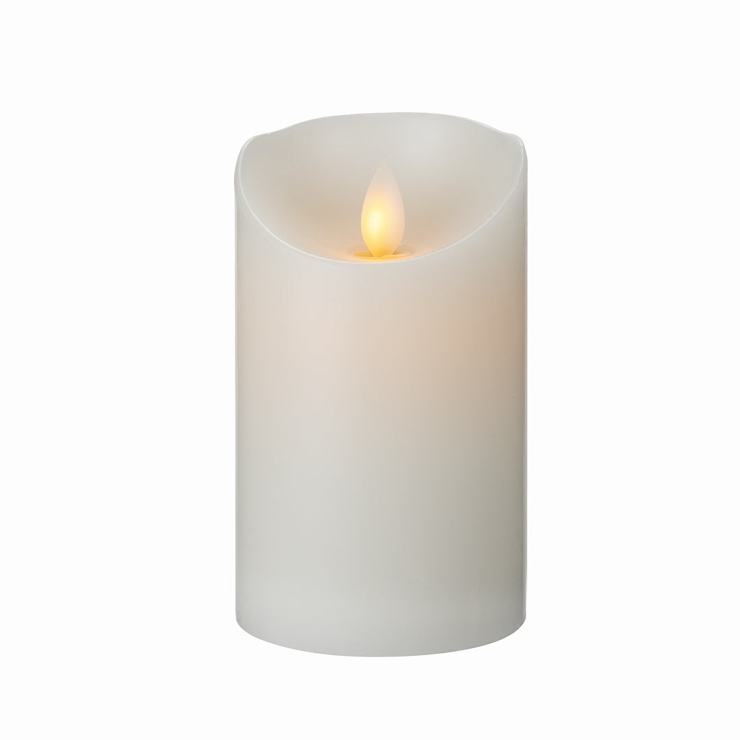 Fire Tek White Plastic Flameless Pillar Candle - Real Wax, Programmable - 3" x 3" x 5" - 10 count box