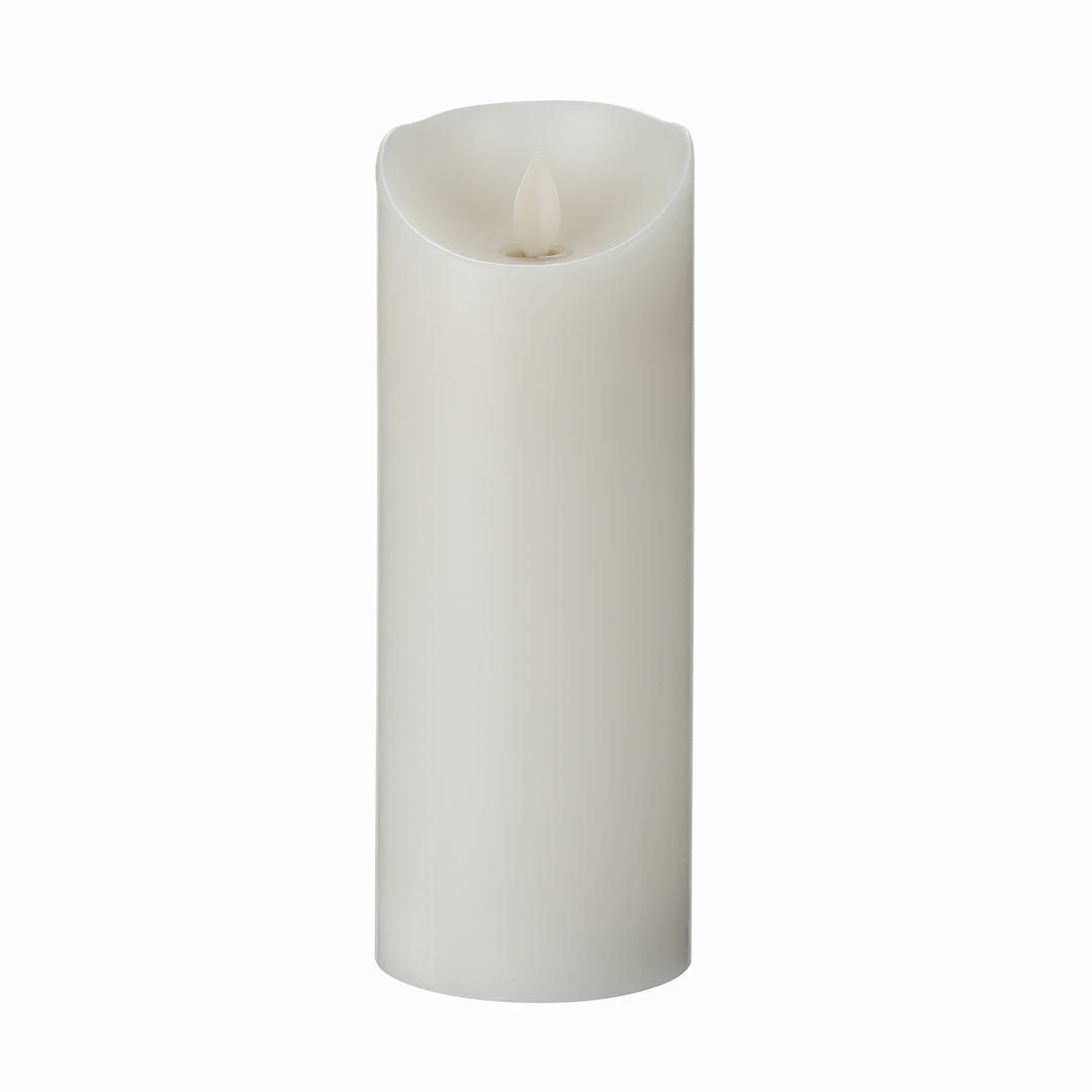 Fire Tek White Plastic Flameless Pillar Candle - Real Wax, Programmable - 3" x 3" x 8" - 10 count box