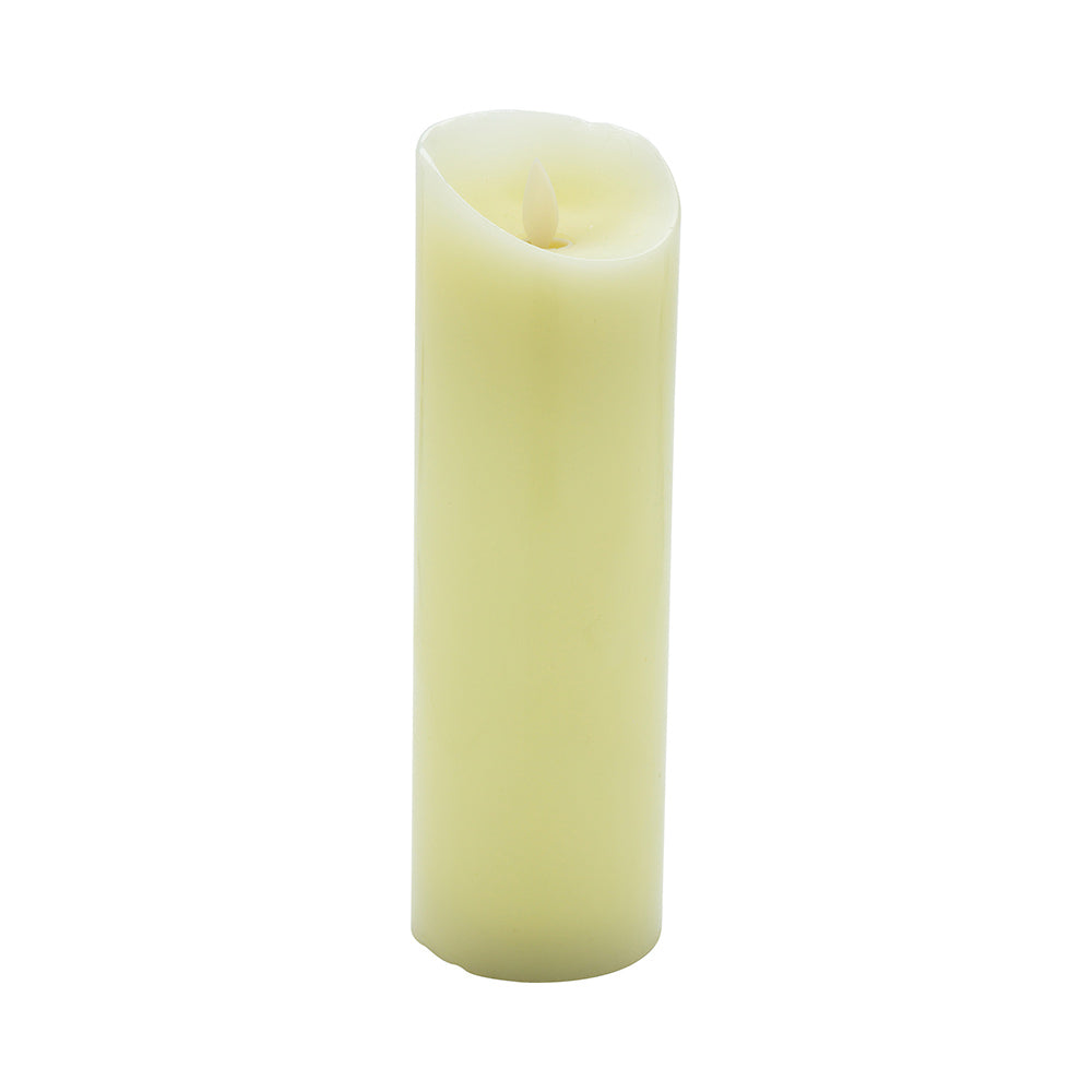 Fire Tek Ivory Plastic Flameless Pillar Candle - Real Wax, Programmable - 3" x 3" x 8 3/4" - 10 count box