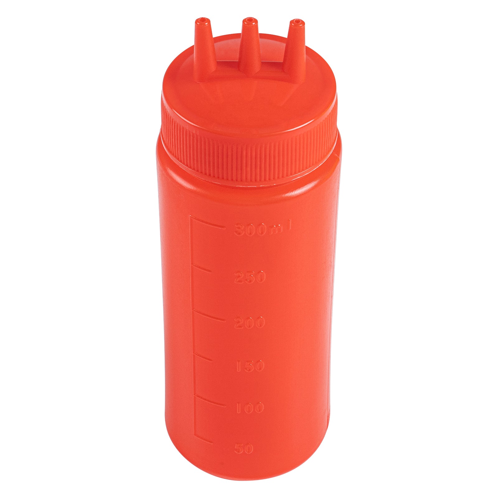 12 oz Red Plastic Ketchup Squeeze Bottle - with Triple Dispersion Tip - 2 1/4" x 2 1/4" x 6 3/4" - 6 count box