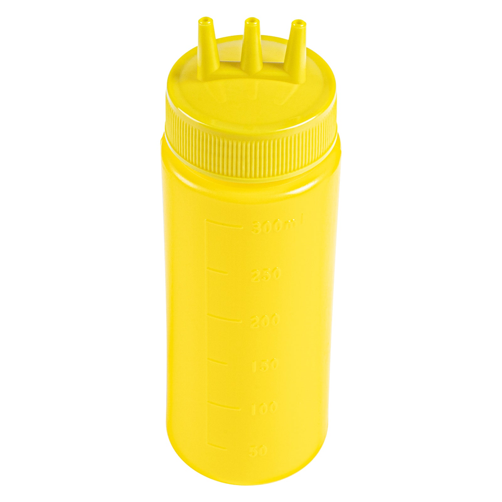 12 oz Yellow Plastic Mustard Squeeze Bottle - with Triple Dispersion Tip - 2 1/4" x 2 1/4" x 6 3/4" - 6 count box