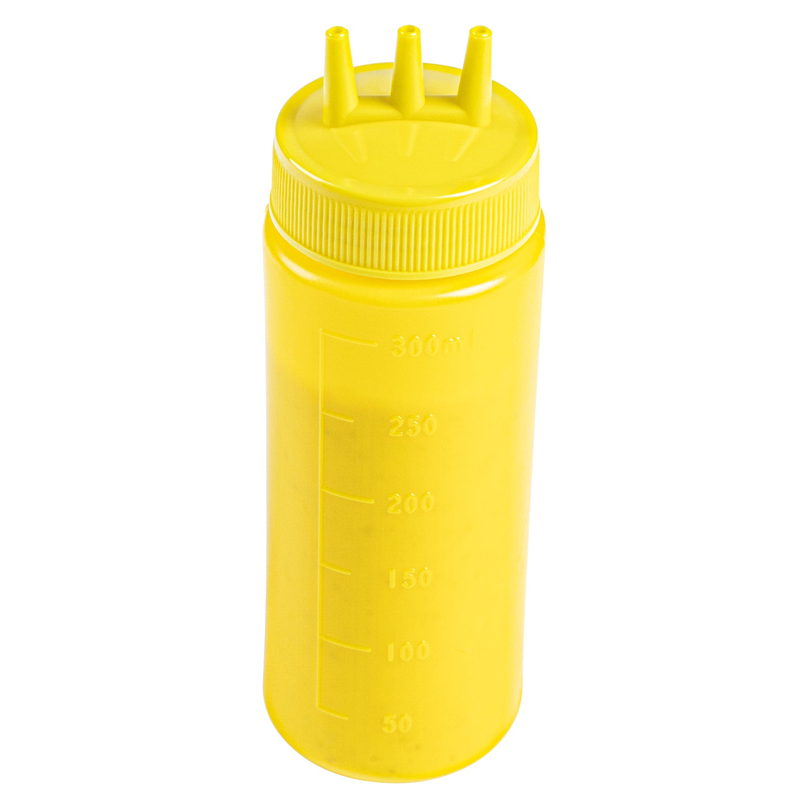 12 oz Yellow Plastic Mustard Squeeze Bottle - with Triple Dispersion Tip - 2 1/4" x 2 1/4" x 6 3/4" - 6 count box