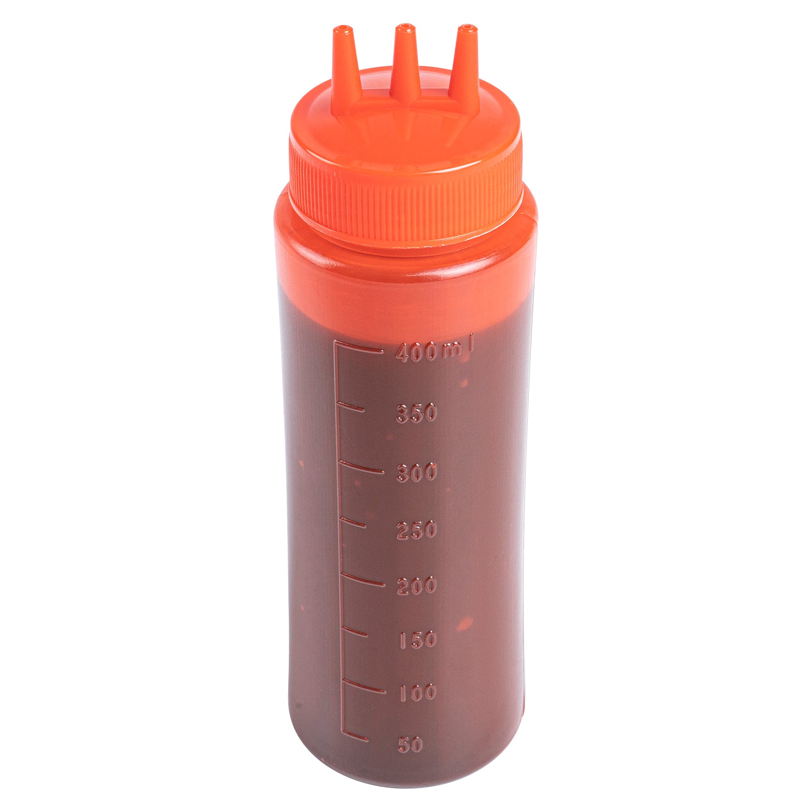 16 oz Red Plastic Ketchup Squeeze Bottle - with Triple Dispersion Tip - 2 1/2" x 2 1/2" x 7 3/4" - 6 count box