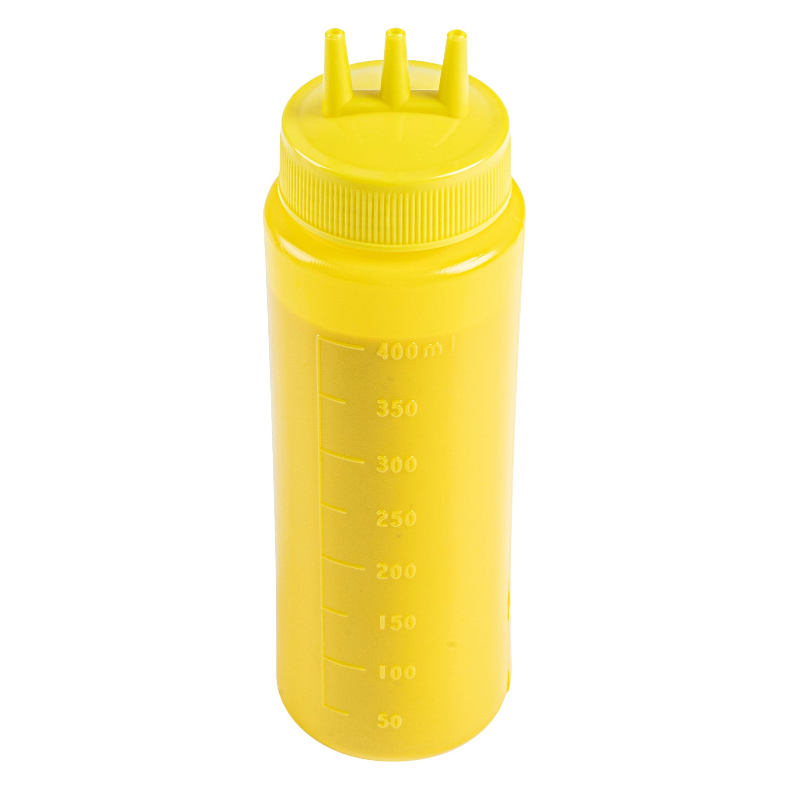 16 oz Yellow Plastic Mustard Squeeze Bottle - with Triple Dispersion Tip - 2 1/2" x 2 1/2" x 7 3/4" - 6 count box