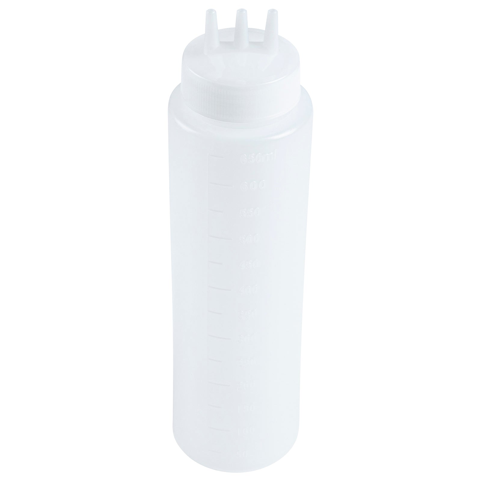 24 oz Clear Plastic All-Purpose Squeeze Bottle - with Triple Dispersion Tip - 2 1/2" x 2 1/2" x 9 3/4" - 6 count box