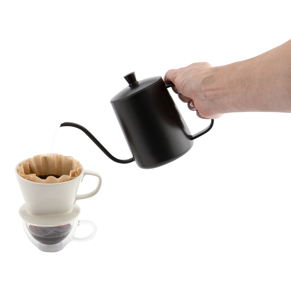 Restpresso 12 oz Black Stainless Steel Pour Over / Gooseneck Kettle - 7" x 3 1/4" x 4" - 1 count box