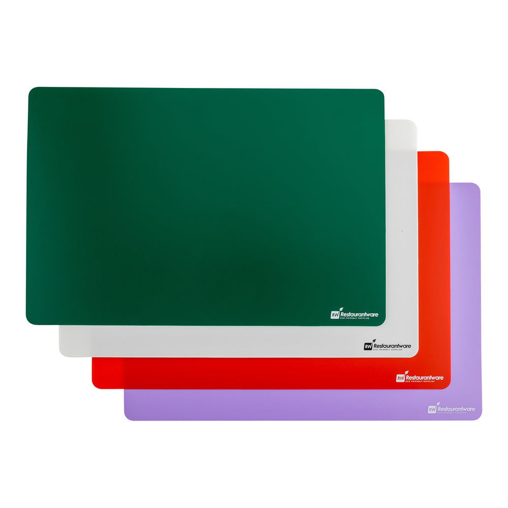 RW Base Rectangle Assorted Plastic Flexible Cutting Board / Chopping Mat Set - Includes 4 Mats - 18" x 12" - 1 count box