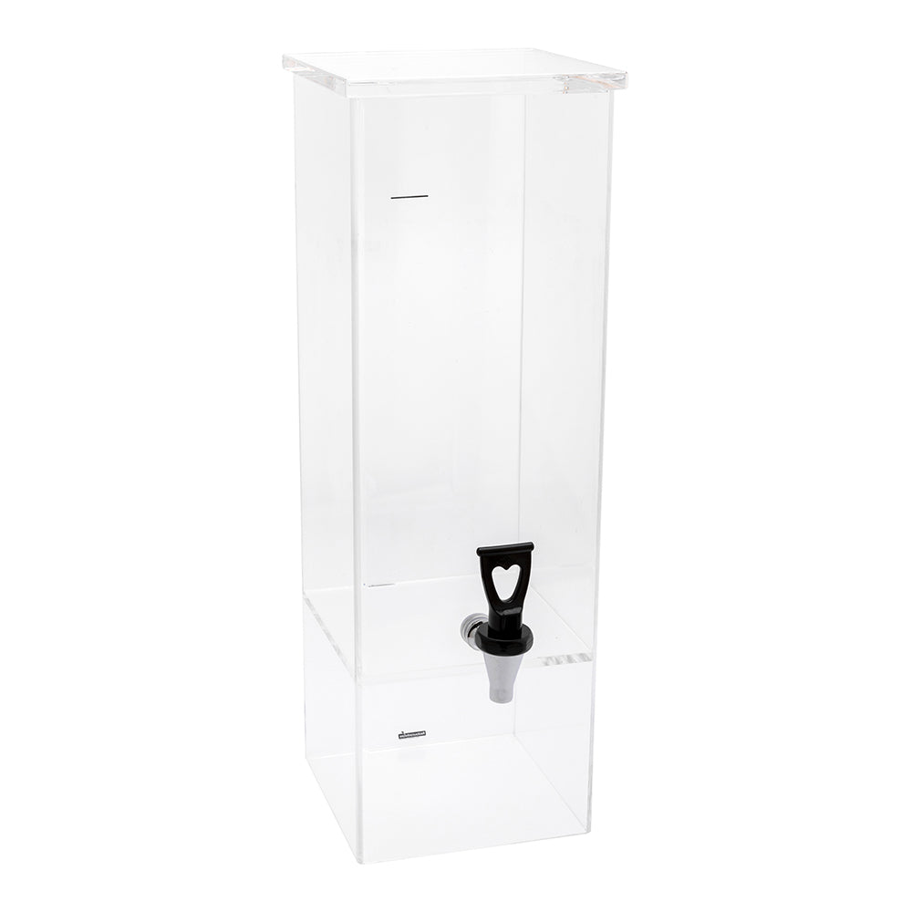 Bev Tek 2 gal Square Clear Acrylic Beverage Dispenser - Clear Geo Base - 7 1/2" x 7 1/2" x 23" - 1 count box