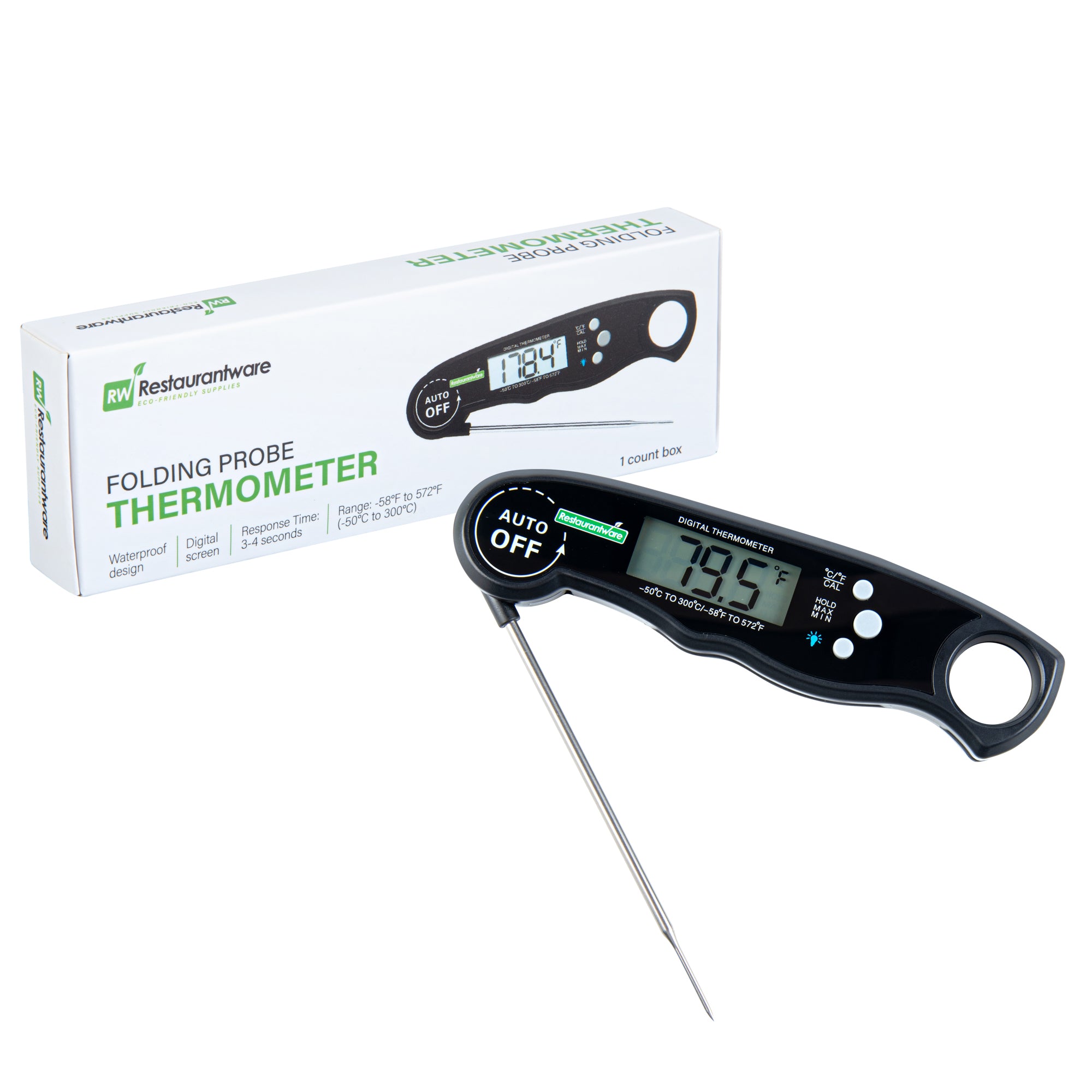 Black Compact Digital Folding Probe Thermometer - Waterproof - 4 1/2" - 1 count box