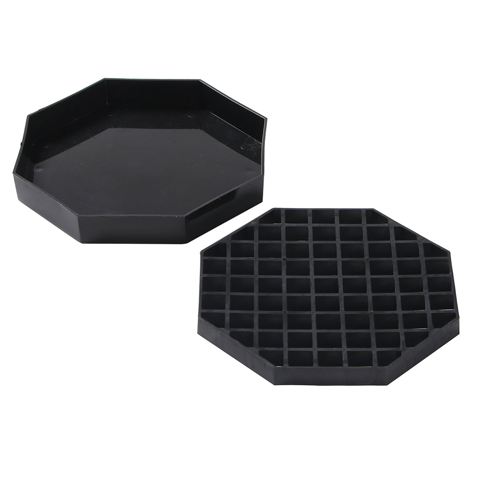 Bev Tek Octagon Black Plastic Drip Tray - with Removable Grate - 5" - 10 count box