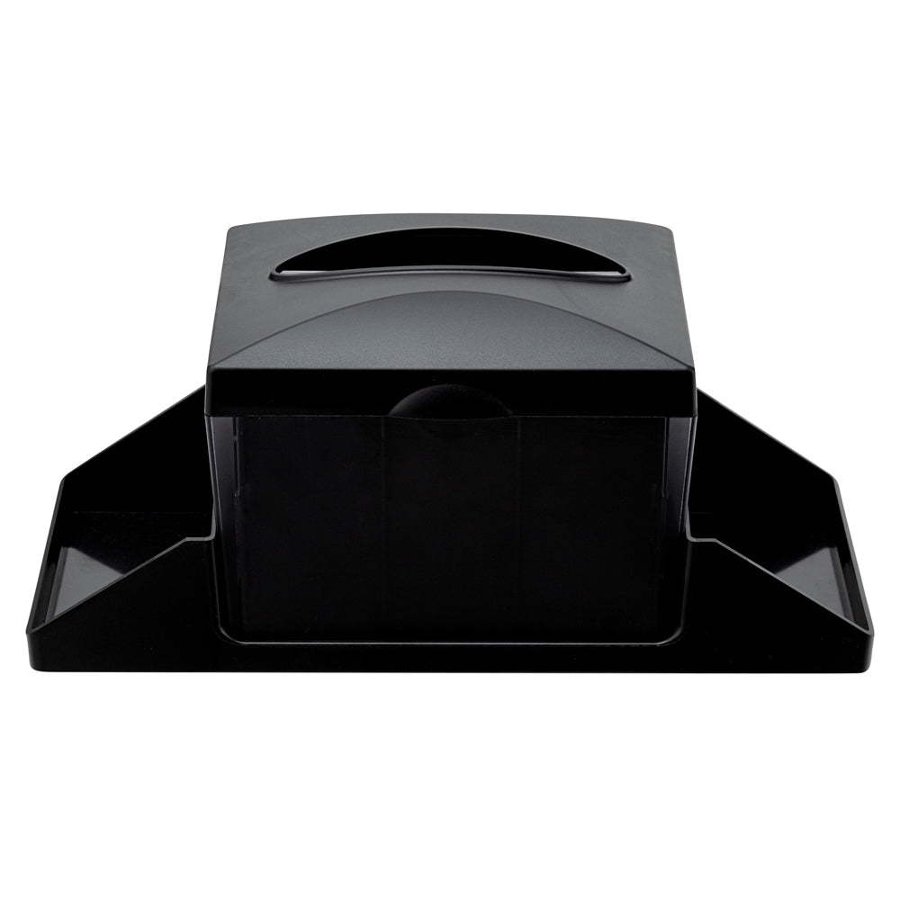 Rectangle Black Plastic Tabletop Condiment Caddy / Interfold Napkin Dispenser - 7" x 6 1/2" x 6 1/2" - 10 count box