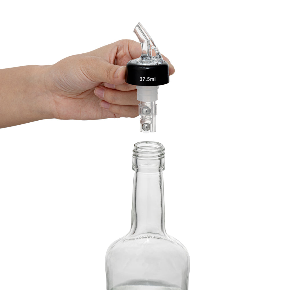 Bar Lux 1.3 oz Clear Plastic Measured Liquor Pourer - with Collar - 1 1/2" x 1 1/2" x 3 3/4" - 50 count box