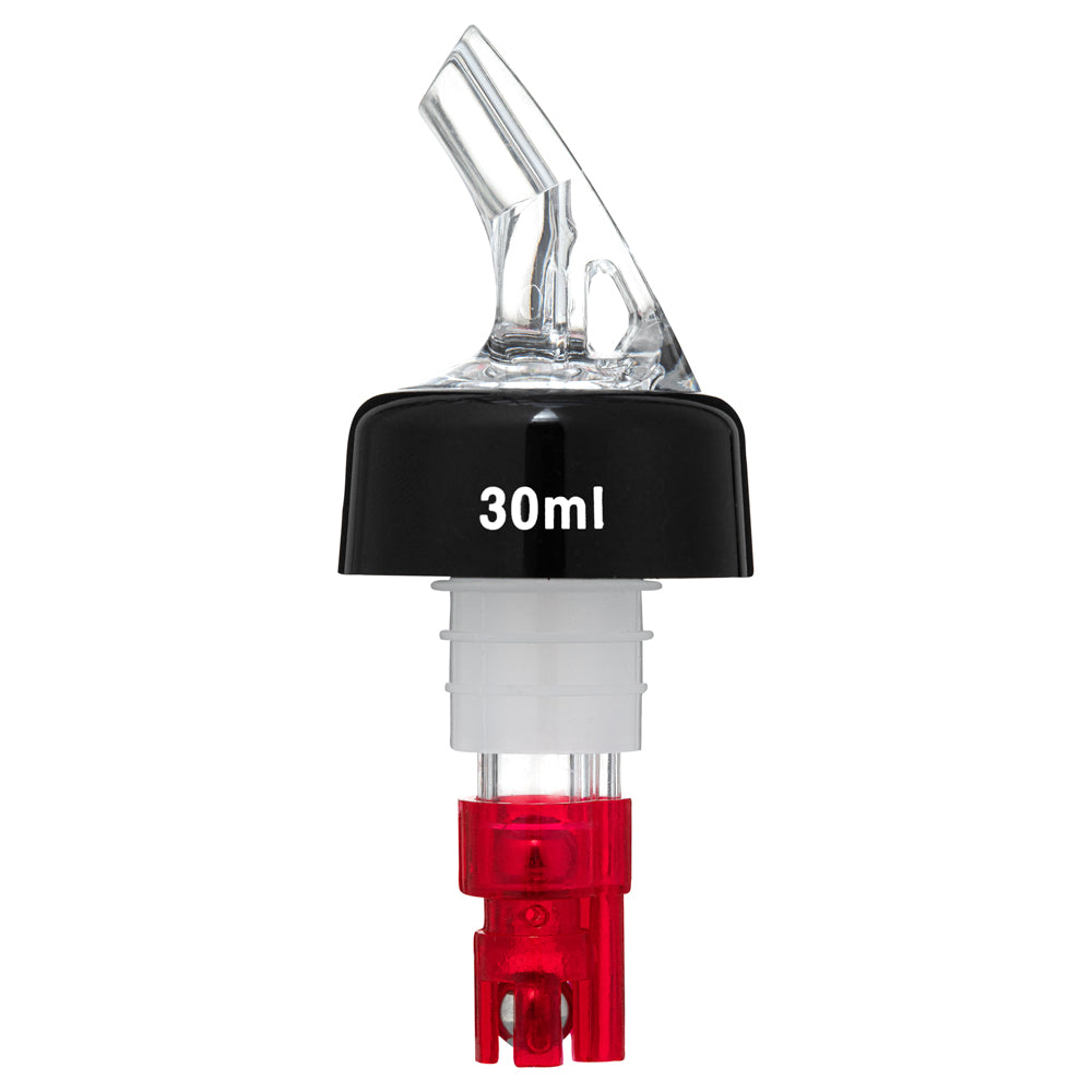 Bar Lux 1 oz Red Plastic Measured Liquor Pourer - with Collar, Clear Spout - 50 count box