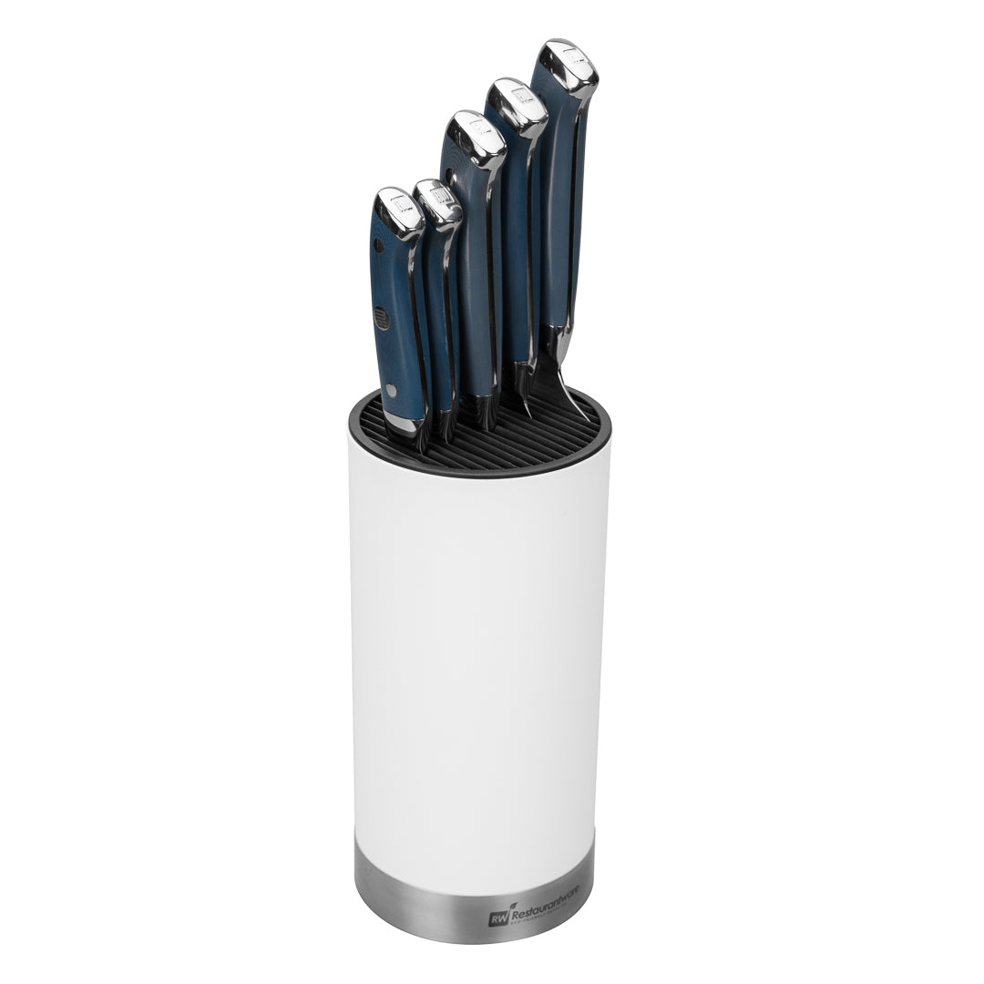 Sensei Round White Knife Block  - Soft Touch - 4 1/4" x 4 1/4" x 9" - 1 count box