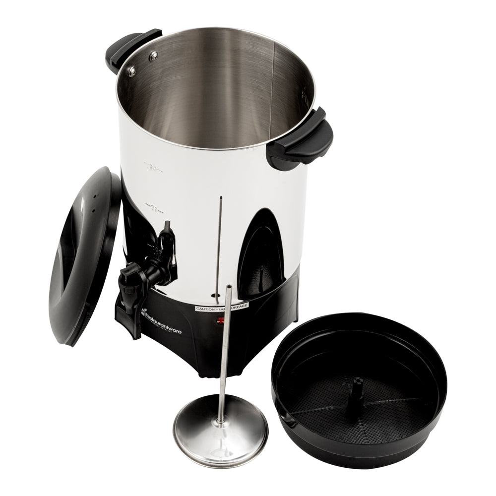 Restpresso 150 oz Silver 13/0 Stainless Steel Coffee Urn - 1000W, 30 Cup - 7 1/2" x 7 1/2" x 13 1/2" - 1 count box