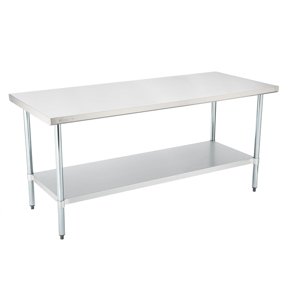 Kitchen Tek 18-Gauge 304 Stainless Steel Commercial Work Table - Heavy Duty, Galvanized Legs, Undershelf - 30" x 72" - 1 count box