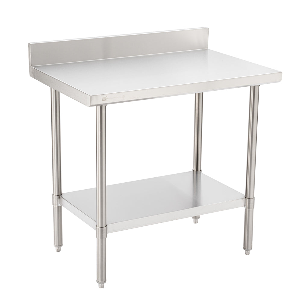 Kitchen Tek 16-Gauge 304 Stainless Steel Commercial Work Table - Medium Duty, 4" Backsplash, Undershelf - 24" x 36" - 1 count box