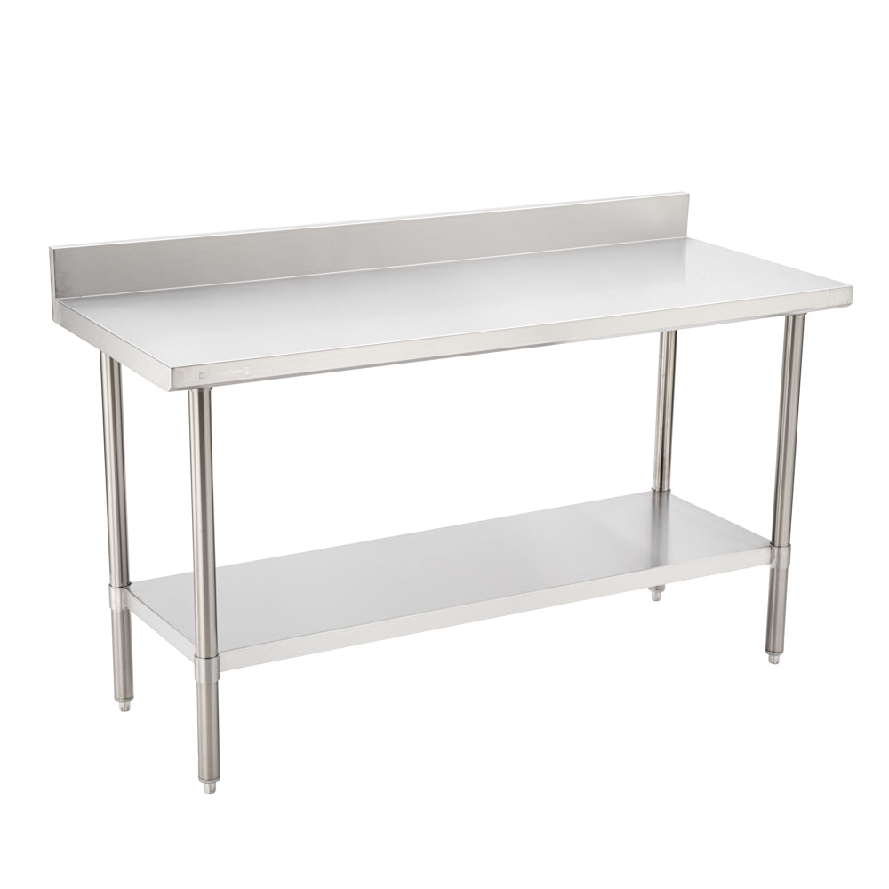 Kitchen Tek 16-Gauge 304 Stainless Steel Commercial Work Table - Medium Duty, 4" Backsplash, Undershelf - 24" x 60" - 1 count box