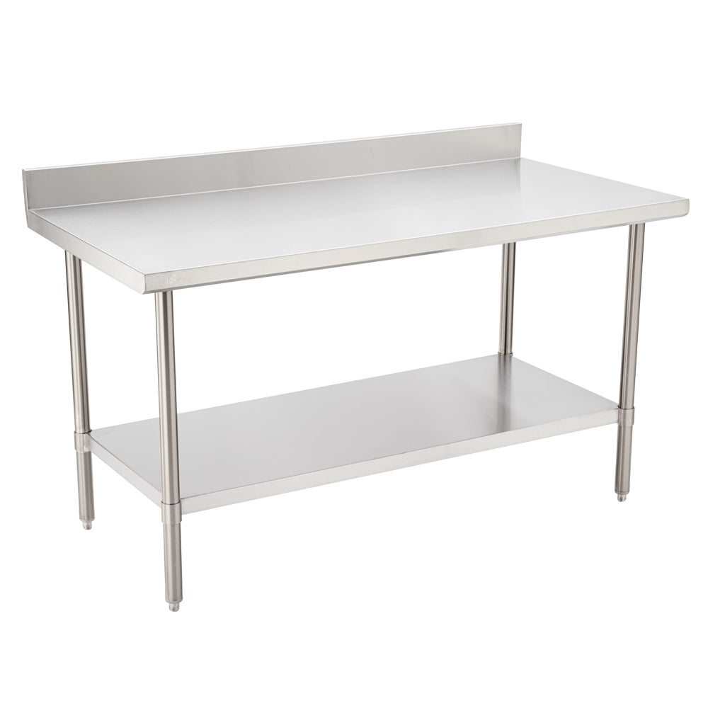 Kitchen Tek 16-Gauge 304 Stainless Steel Commercial Work Table - Medium Duty, 4" Backsplash, Undershelf - 30" x 60" - 1 count box