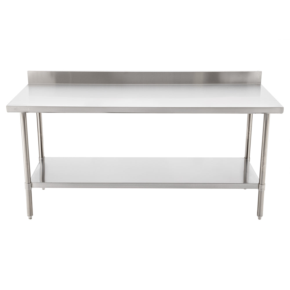 Kitchen Tek 16-Gauge 304 Stainless Steel Commercial Work Table - Medium Duty, 4" Backsplash, Undershelf - 30" x 72" - 1 count box