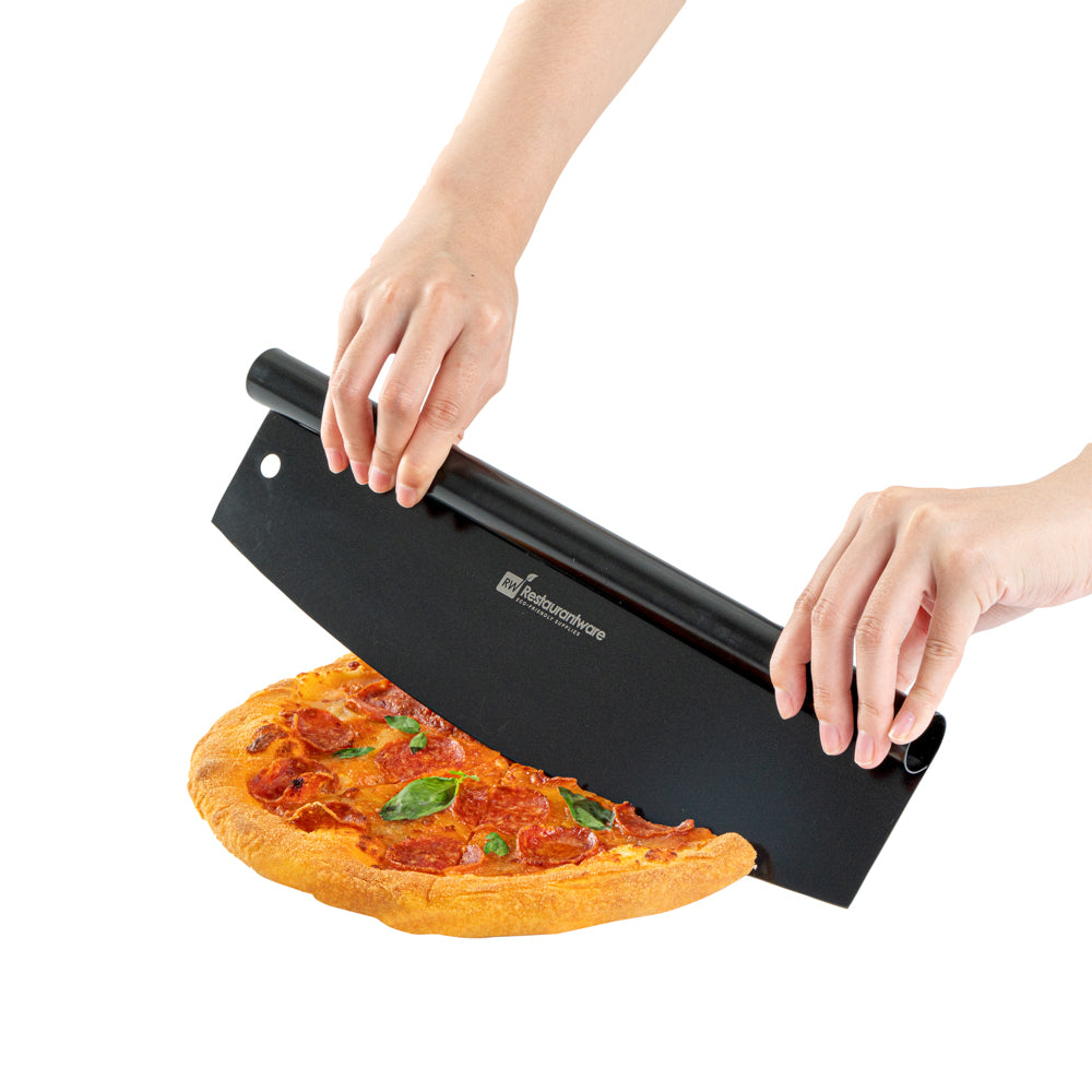 Met Lux Black Stainless Steel Pizza Cutter / Rocker - with Cover - 13 3/4" x 3 1/2" - 1 count box