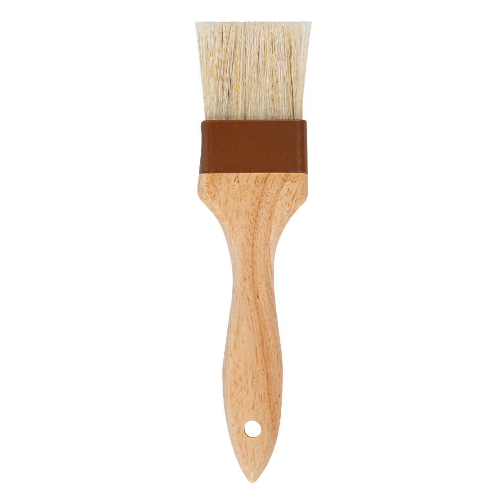 Pastry Tek Natural Wood 2" Wide Pastry / Basting Brush - with Boar Bristles - 8 3/4" - 1 count box