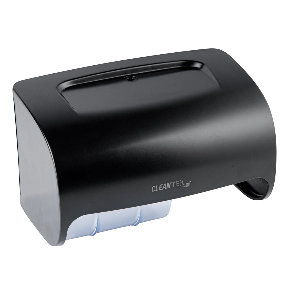 Clean Tek Professional Black Plastic Standard Toilet Paper Dispenser - Double Roll - 10 1/2" x 6 1/4" x 6 1/4" - 1 count box