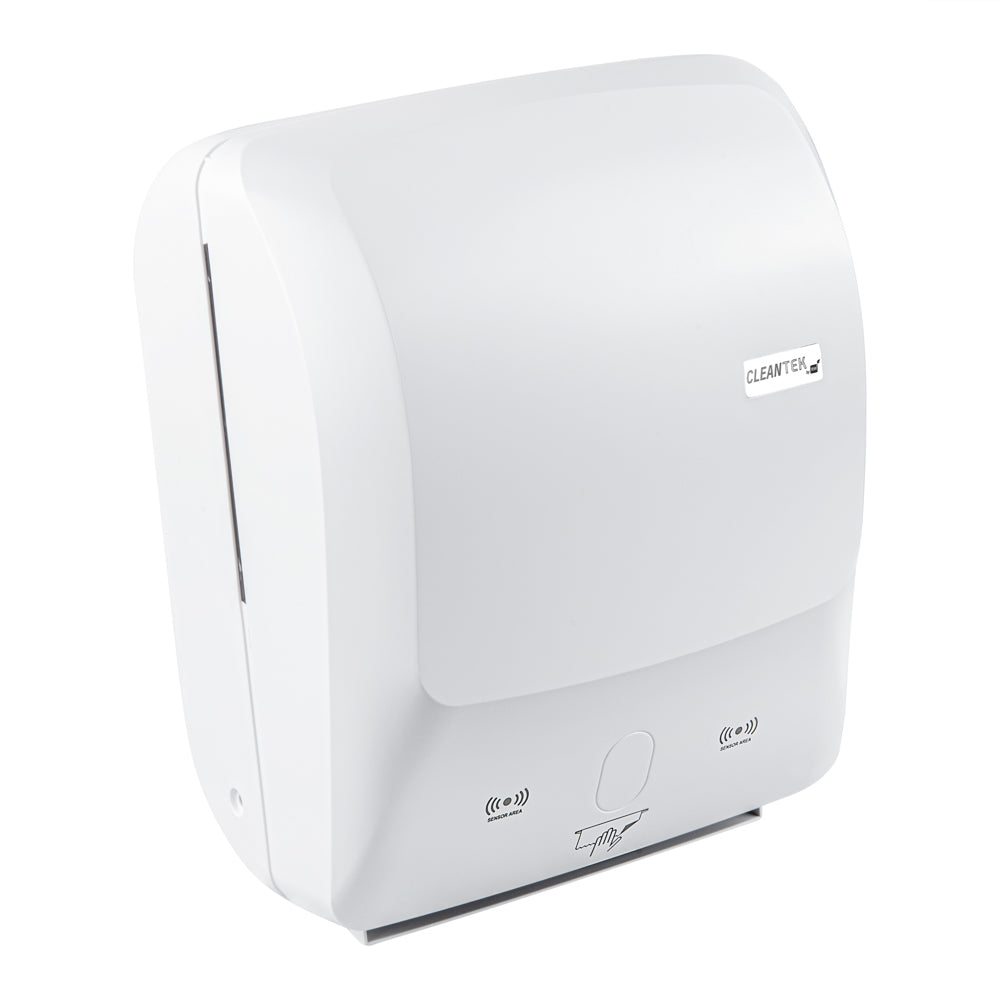 Clean Tek Professional White Plastic 8" Hands-Free Autocut Paper Towel Roll Dispenser - 12" x 8 3/4" x 15 1/2" - 1 count box