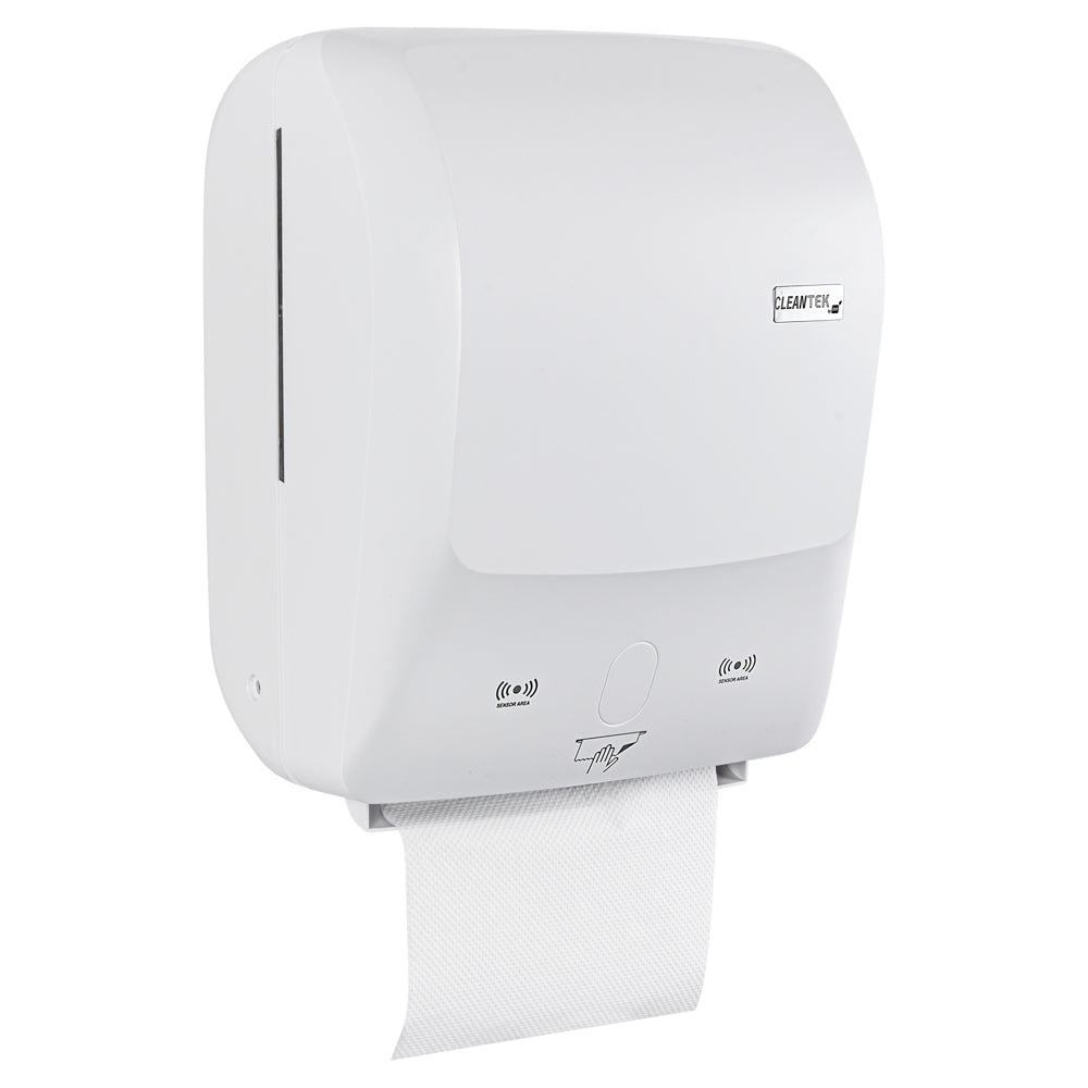 Clean Tek Professional White Plastic 8" Hands-Free Autocut Paper Towel Roll Dispenser - 12" x 8 3/4" x 15 1/2" - 1 count box