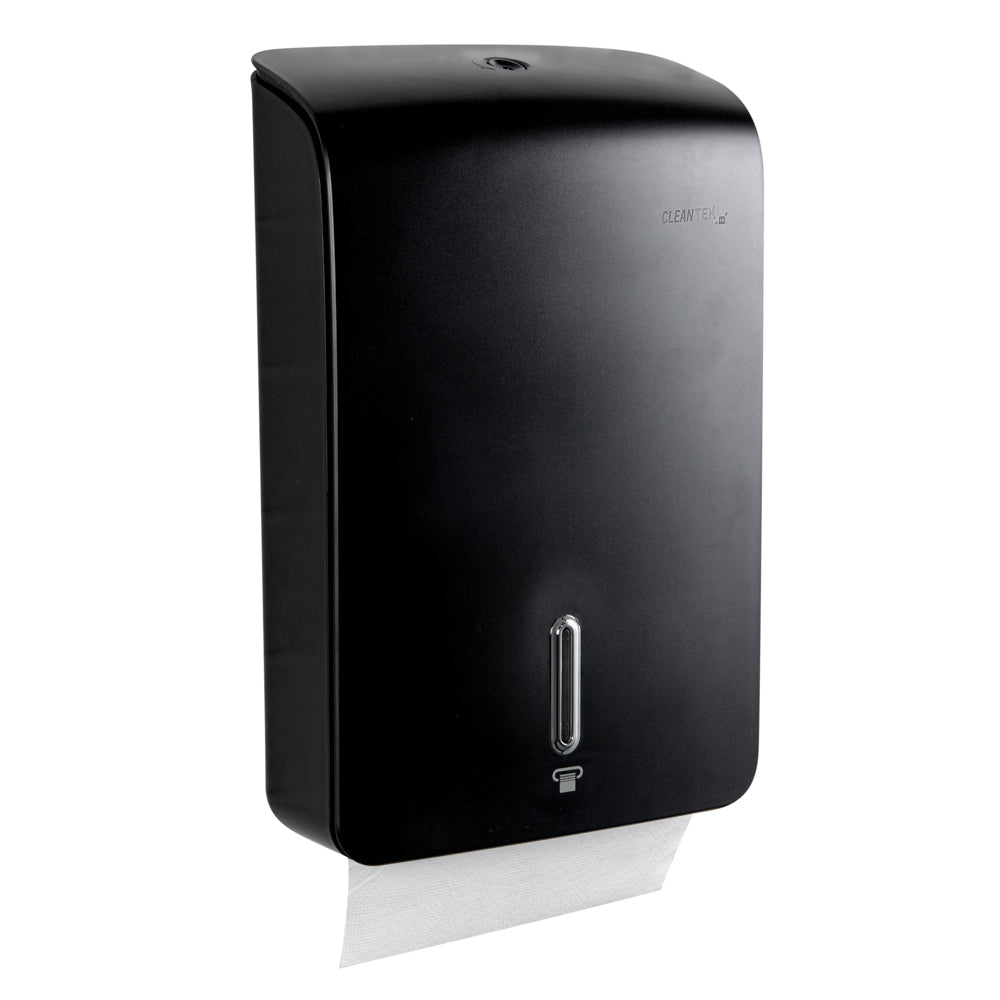 Clean Tek Professional Black Plastic C-Fold / M-Fold Paper Towel Dispenser - 10 3/4" x 4 1/4" x 16 3/4" - 1 count box