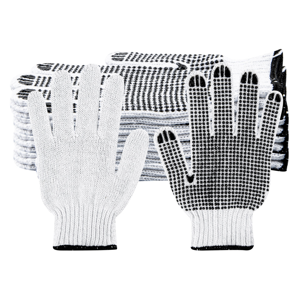 RW Base White Poly-Cotton Small Work Glove - with Black PVC Dots - 8" x 5" - 6 count box