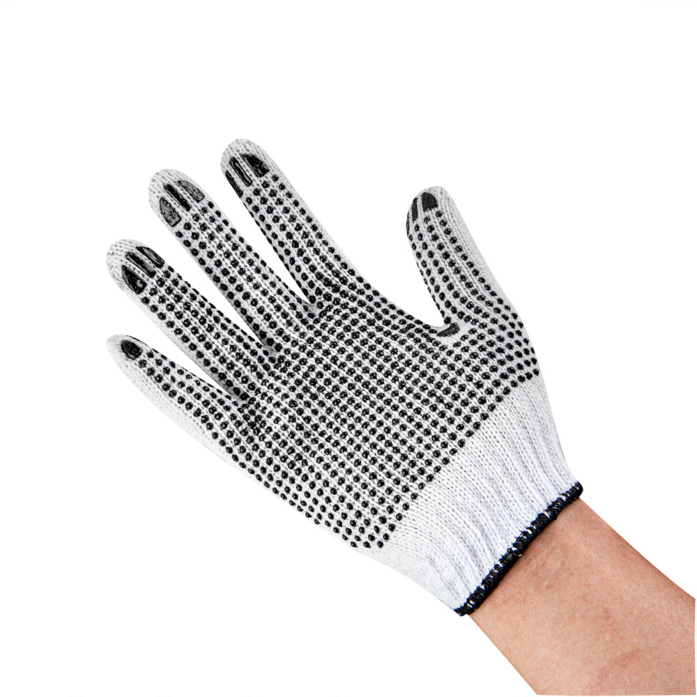 RW Base White Poly-Cotton Small Work Glove - with Black PVC Dots - 8" x 5" - 6 count box