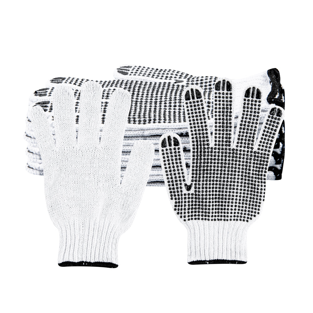 RW Base White Poly-Cotton Medium Work Glove - with Black PVC Dots - 9" x 5 1/2" - 6 count box