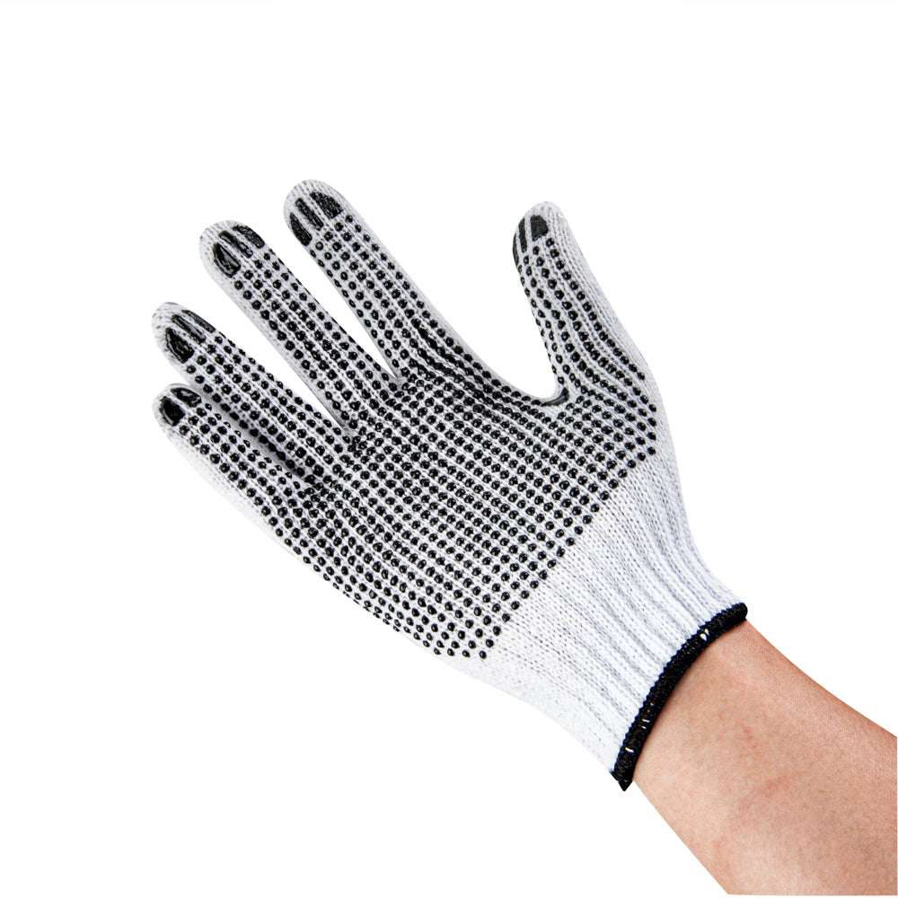 RW Base White Poly-Cotton Medium Work Glove - with Black PVC Dots - 9" x 5 1/2" - 6 count box