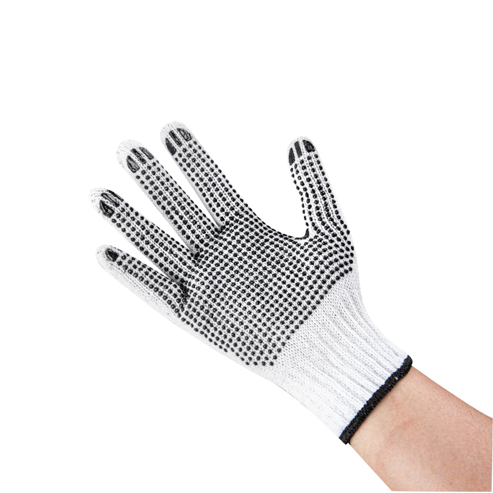 RW Base White Poly-Cotton Large Work Glove - with Black PVC Dots - 10" x 6" - 6 count box