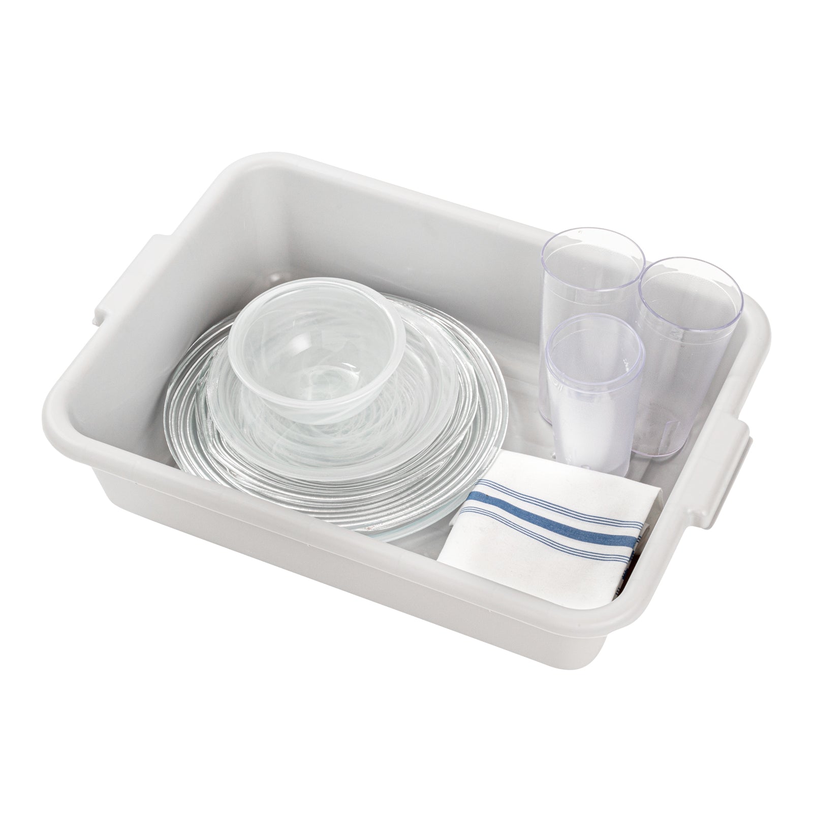 RW Clean White Plastic Bus Tub - Easy Grip - 20" x 15" x 5" - 10 count box