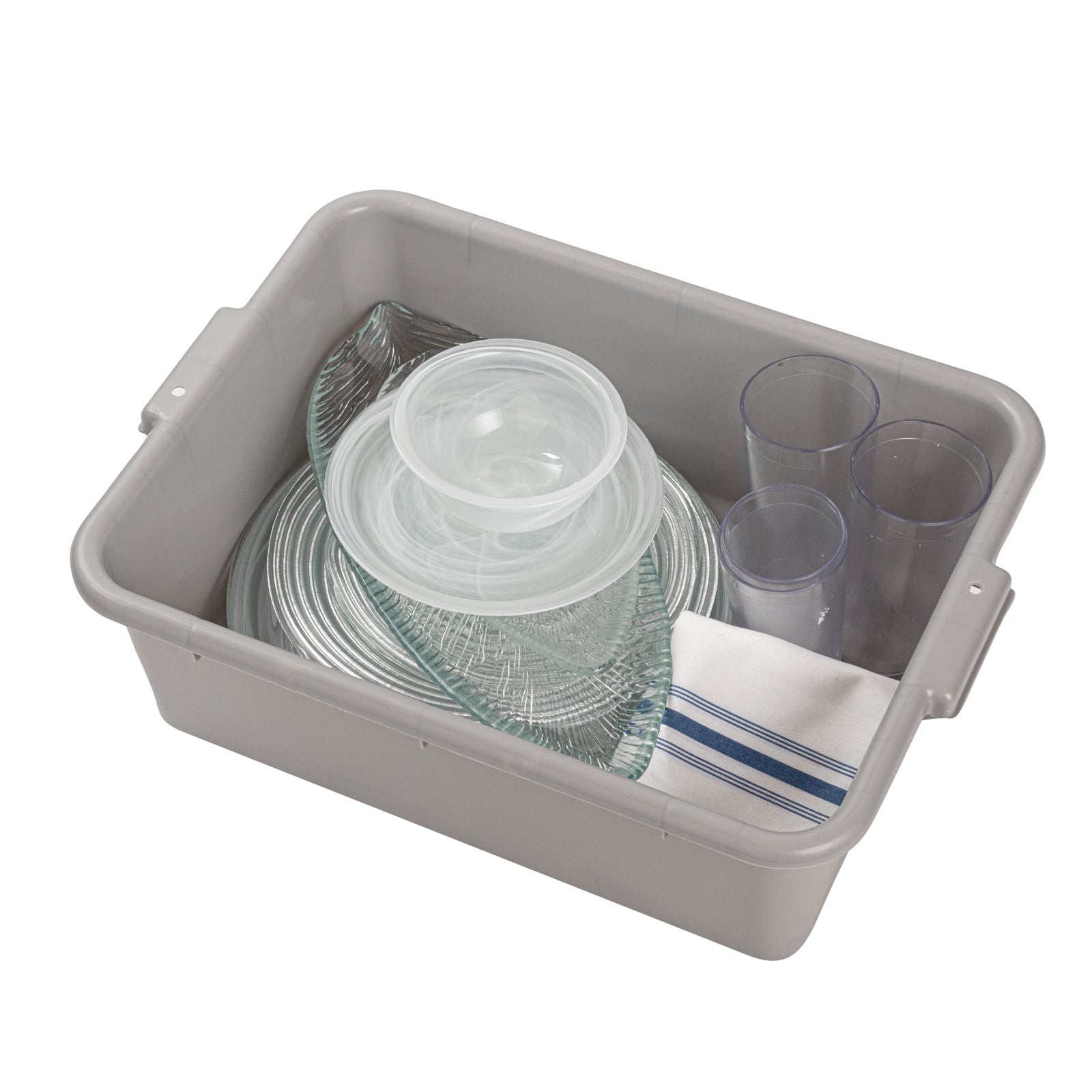 RW Clean Gray Plastic Bus Tub - Deep, Easy Grip - 20" x 15" x 7" - 10 count box