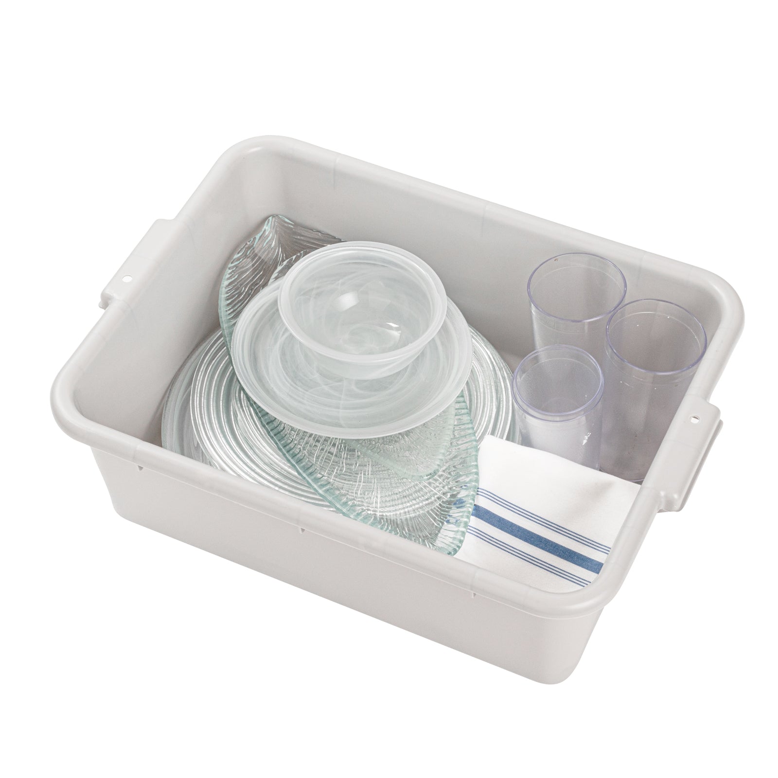 RW Clean White Plastic Bus Tub - Deep, Easy Grip - 20" x 15" x 7" - 10 count box