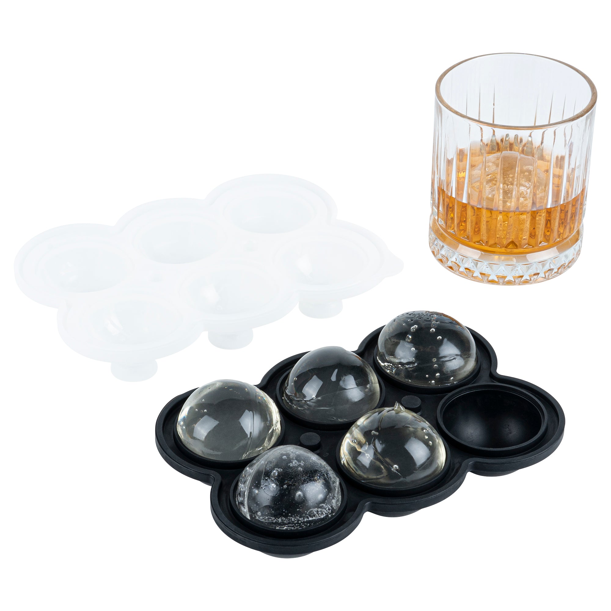 Bar Lux Black Silicone Ice Mold - 1 3/4" Sphere, 6 Compartments - 1 count box