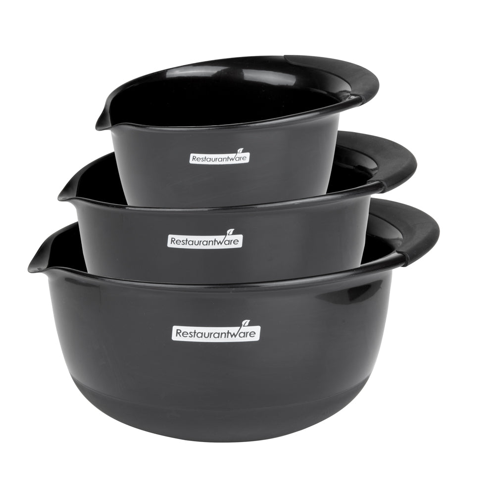 Comfy Grip Black Plastic 3-Piece Mixing Bowl Set - with Pour Spout - 1 count box